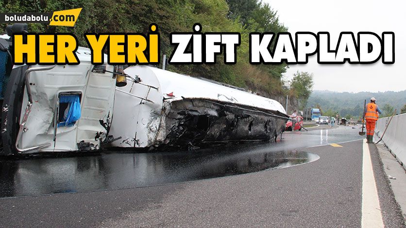 OTOMOBİLE ÇARPAN TANKER DEVRİLDİ YOLU ZİFT KAPLADI OTOMOBİLE ÇARPAN TANKER DEVRİLDİ YOLU ZİFT KAPLADI