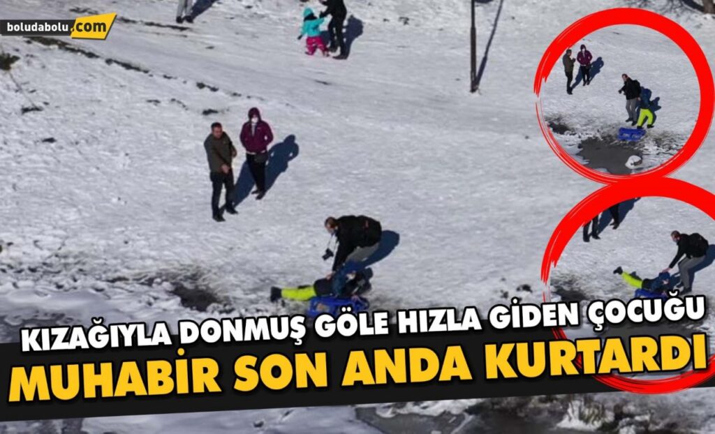 Kızağıyla donmuş göle hızla giden çocuğu muhabir son anda kurtardı Kızağıyla donmuş göle hızla giden çocuğu muhabir son anda kurtardı