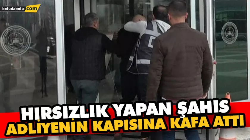 HIRSIZLIK YAPAN ŞAHIS ADLİYENİN KAPISINA KAFA ATTI