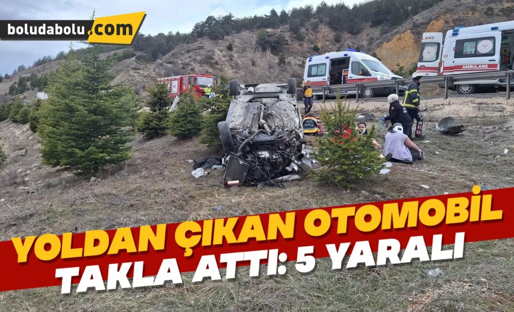 Yoldan çıkan otomobil takla attı: 5 yaralı Yoldan çıkan otomobil takla attı: 5 yaralı