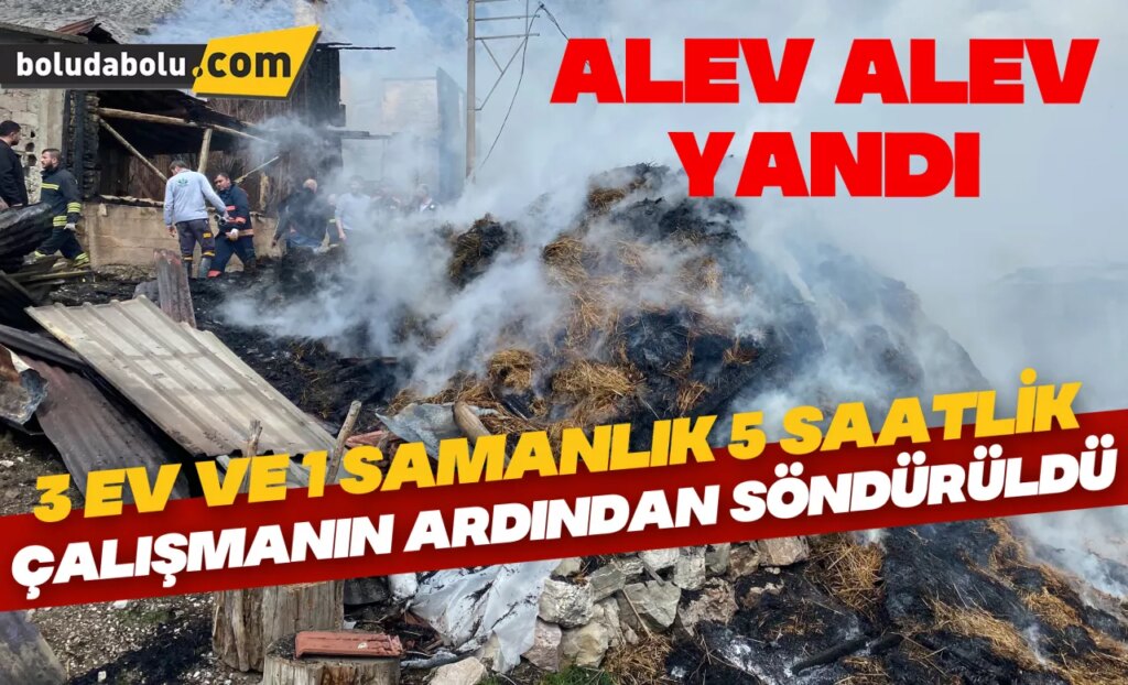 Alev alev yanan 3 ev ve 1 samanlık 5 saatlik çalışmanın ardından söndürüldü Alev alev yanan 3 ev ve 1 samanlık 5 saatlik çalışmanın ardından söndürüldü
