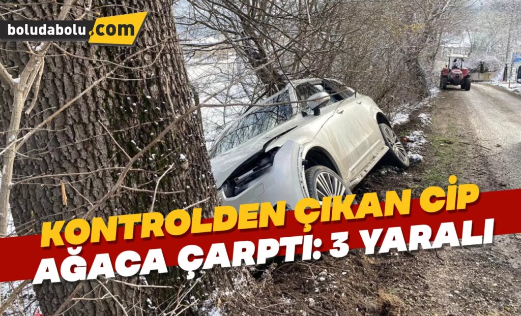 Kontrolden çıkan cip ağaca çarptı: 3 yaralı Kontrolden çıkan cip ağaca çarptı: 3 yaralı