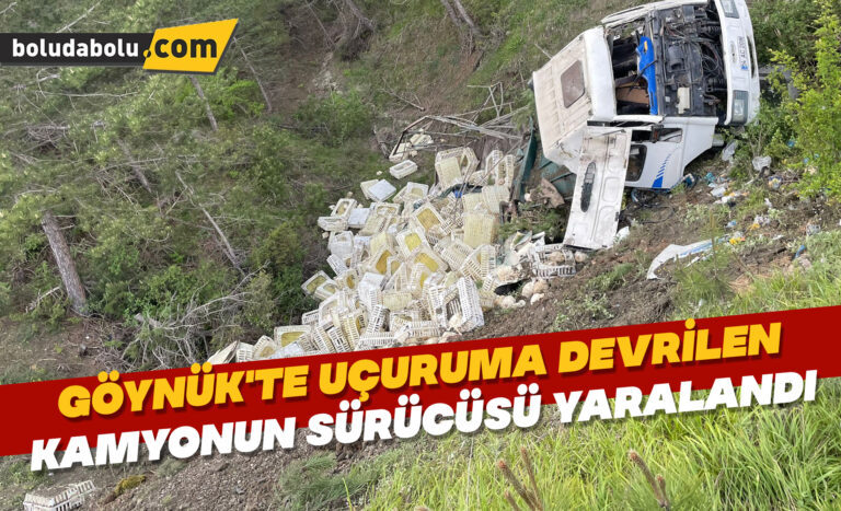 Göynük’te uçuruma devrilen kamyonun sürücüsü yaralandı