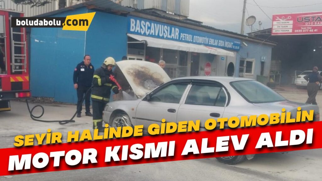 Otomobil motor kısmından alev aldı Otomobil motor kısmından alev aldı